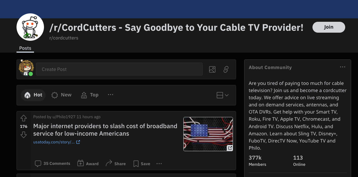 CordCutters subreddit