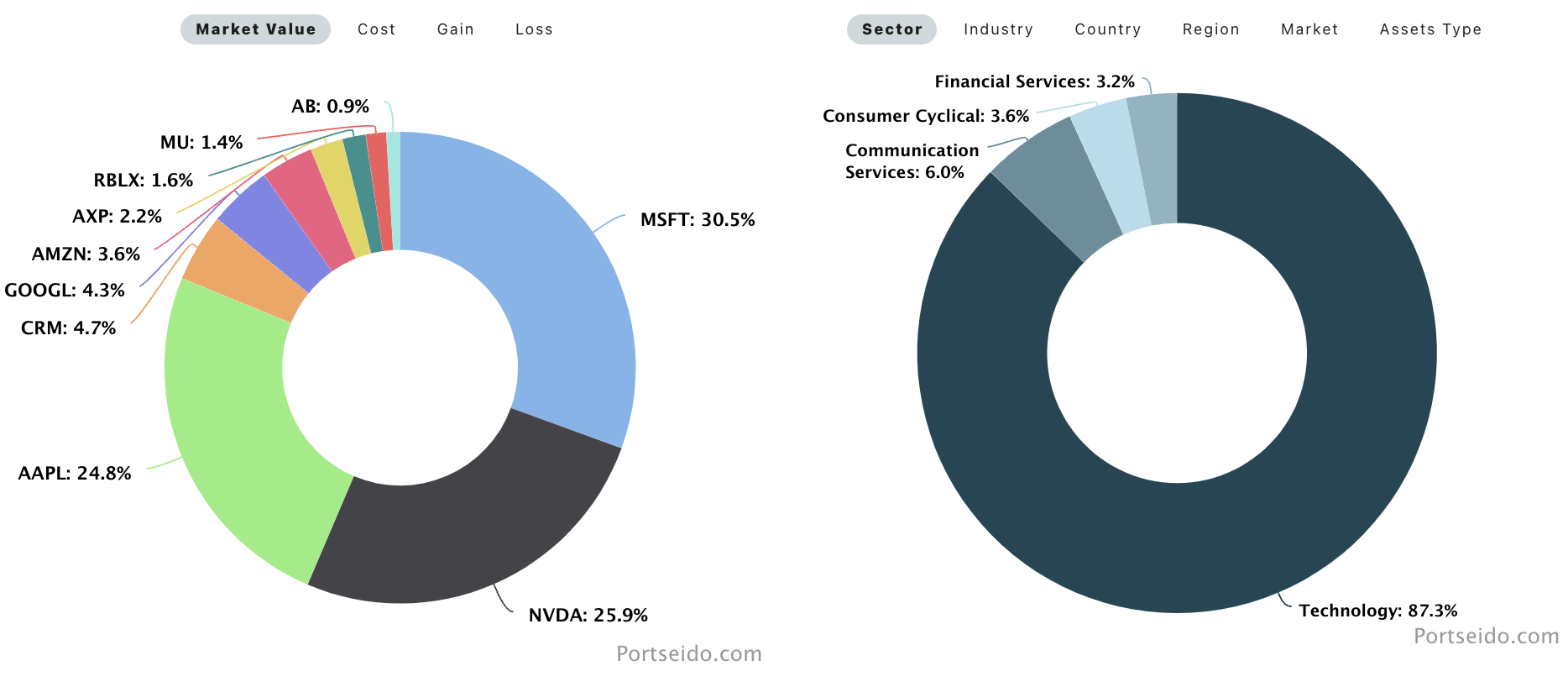 Portfolio allocation from Nancy Pelosi portfolio